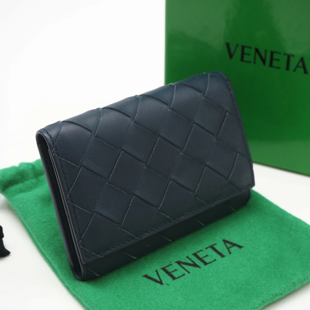 Bottega Veneta Intrecciato case Key Navy Blue Calf Leather